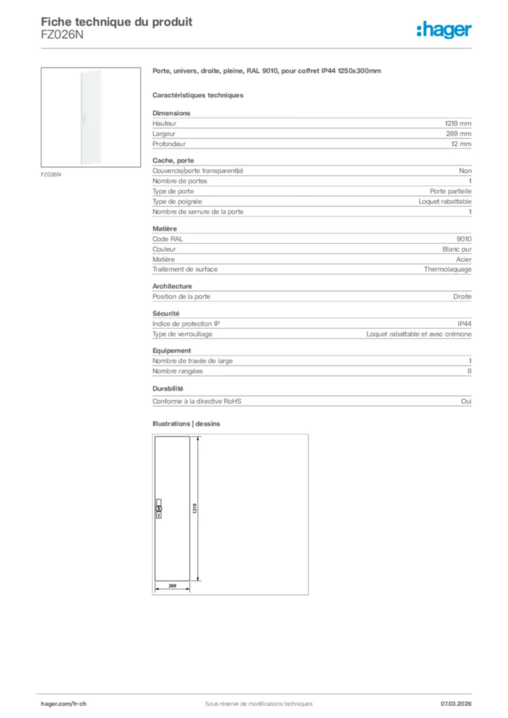 Image Hager Fiche technique du produit FZ026N | Hager Suisse