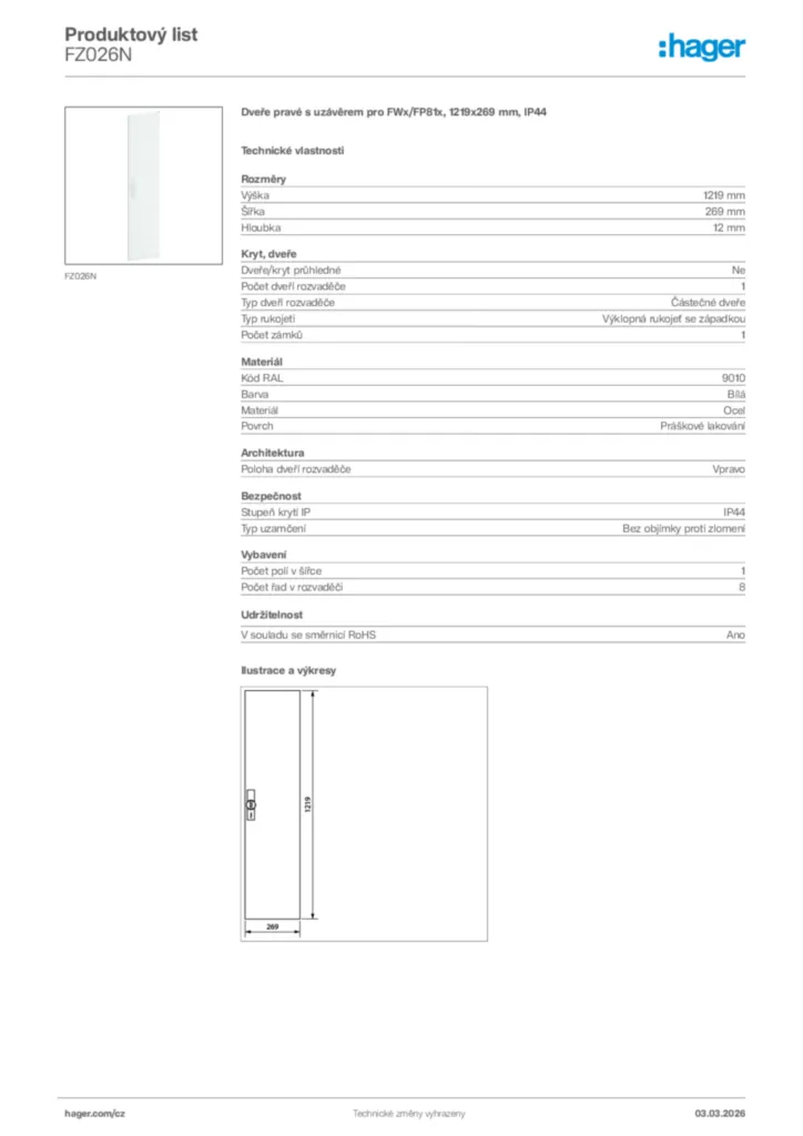 Obrázek Hager Product data sheet FZ026N | Hager
