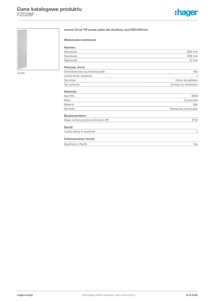 Zdjęcie Hager Karta katalogowa FZ026F | Hager Polska