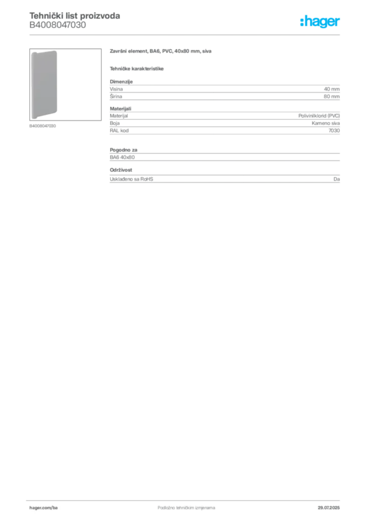 Slika Hager Product data sheet B4008047030  | Hager