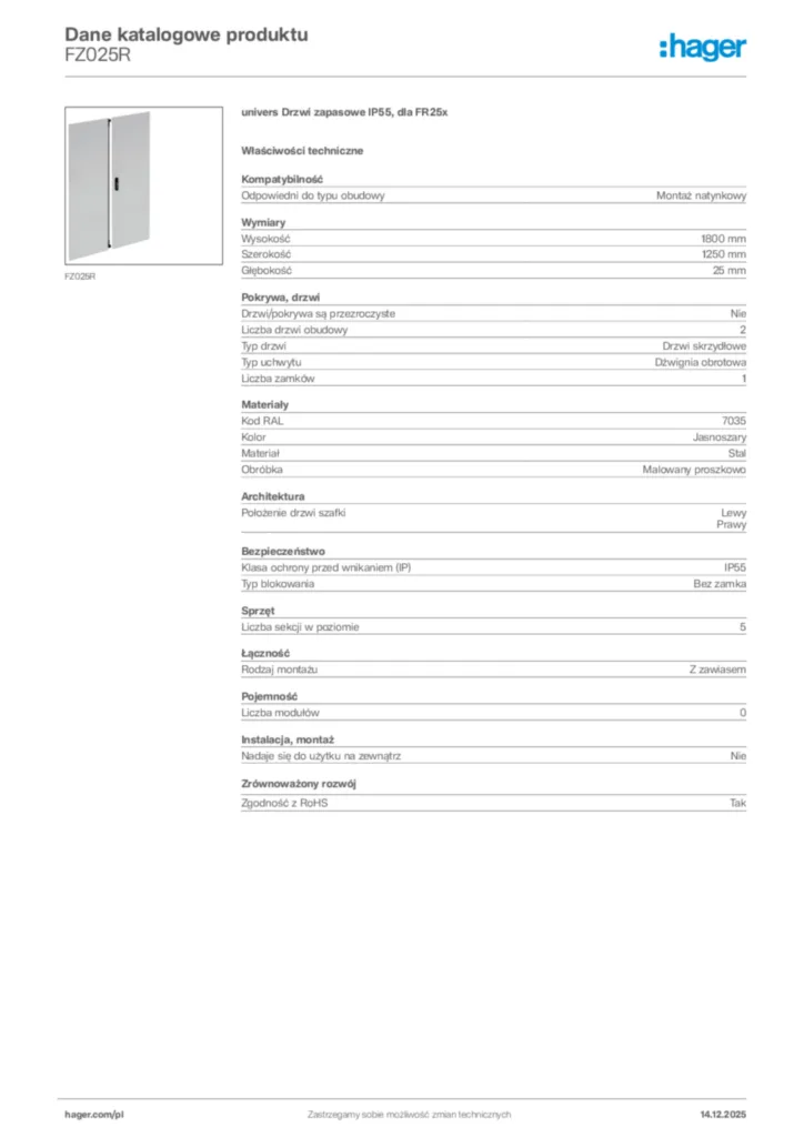 Zdjęcie Hager Karta katalogowa FZ025R | Hager Polska