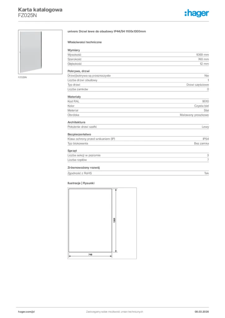 Zdjęcie Hager Karta katalogowa FZ025N | Hager Polska