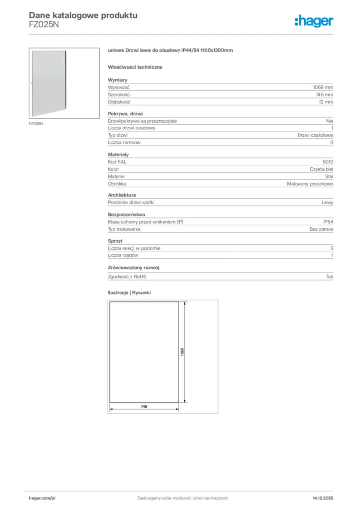 Zdjęcie Hager Karta katalogowa FZ025N | Hager Polska