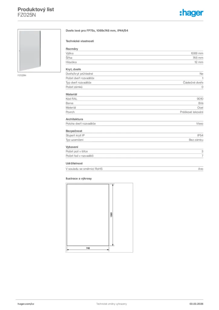 Obrázek Hager Product data sheet FZ025N | Hager
