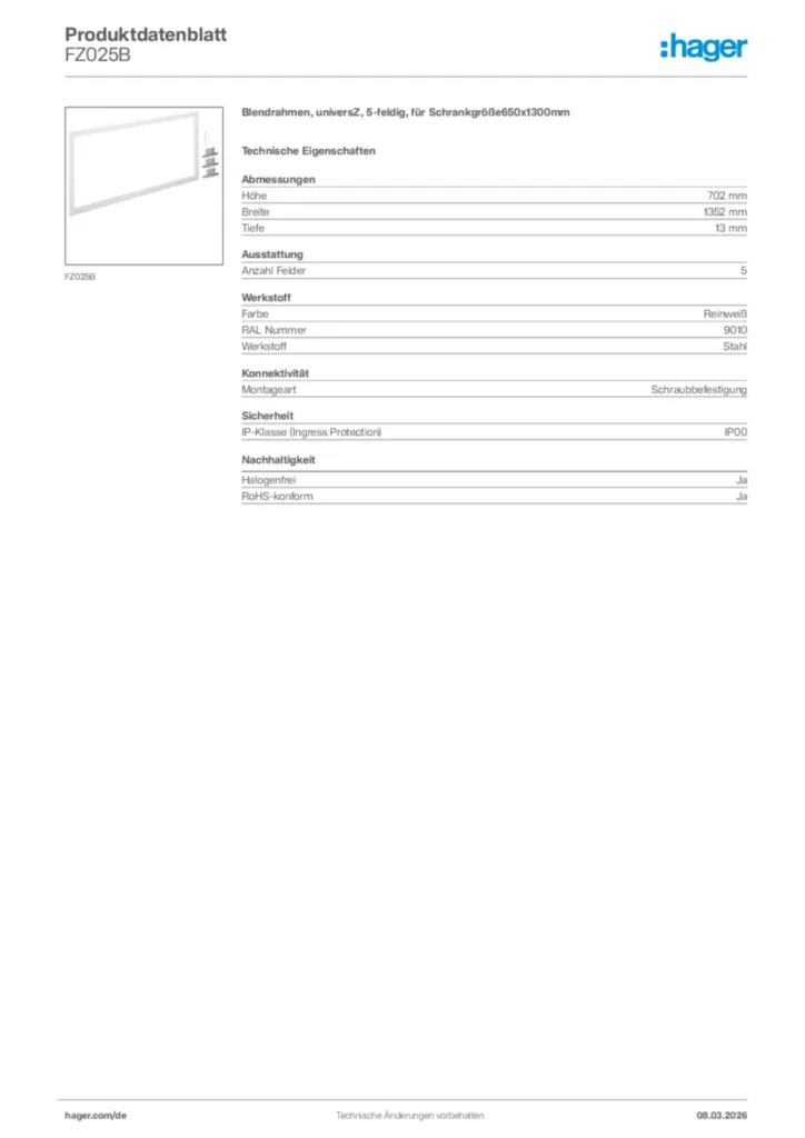 Bild Hager Produktdatenblatt FZ025B | Hager Deutschland