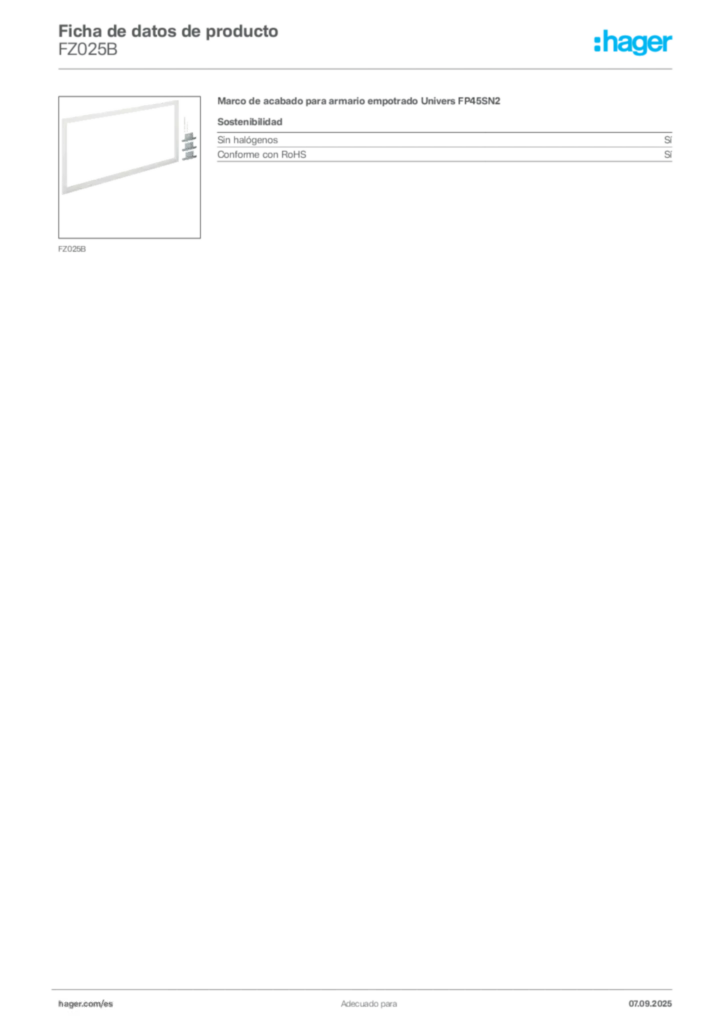 Imagen Hager Ficha de datos de producto FZ025B | Hager España