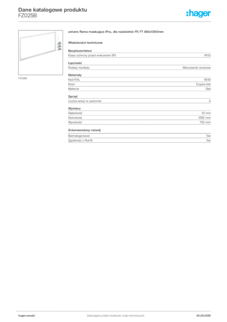 Zdjęcie Hager Karta katalogowa FZ025B | Hager Polska