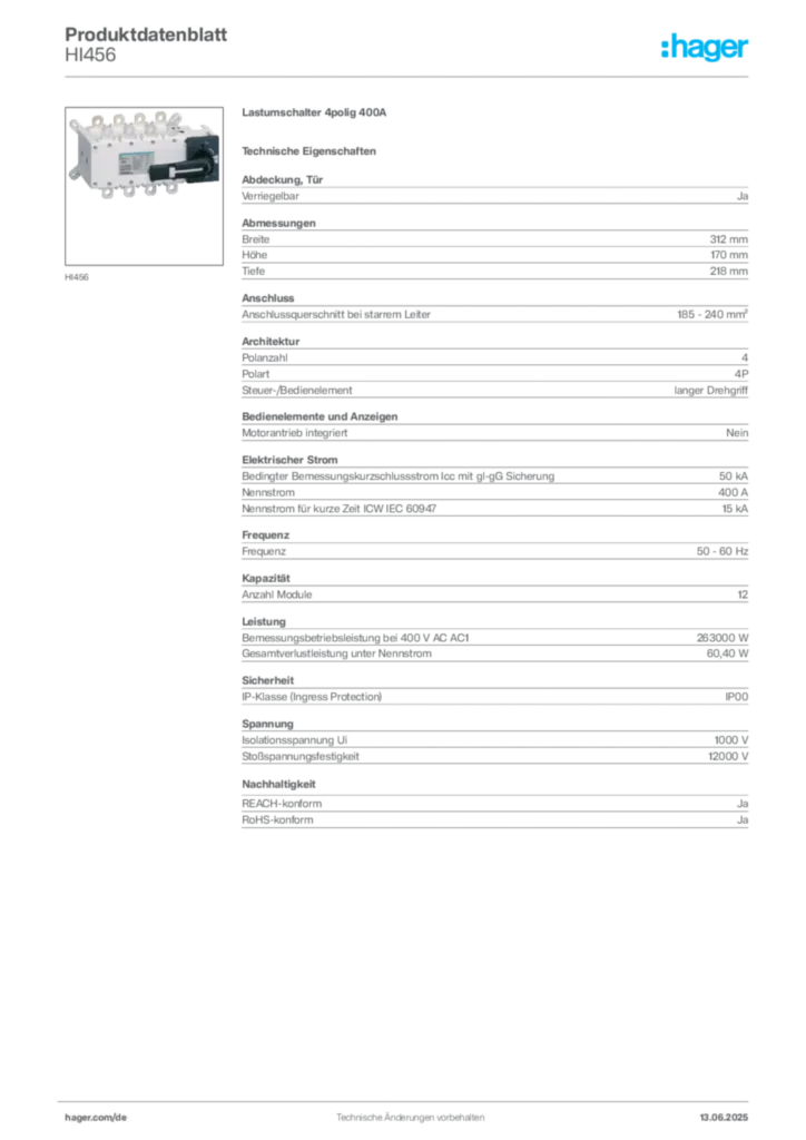 Bild Hager Produktdatenblatt HI456 | Hager Deutschland