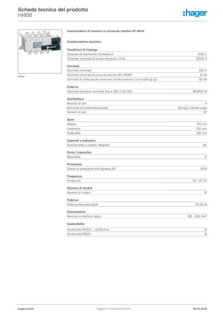 Immagine Hager Scheda tecnica del prodotto HI456 | Hager Italia