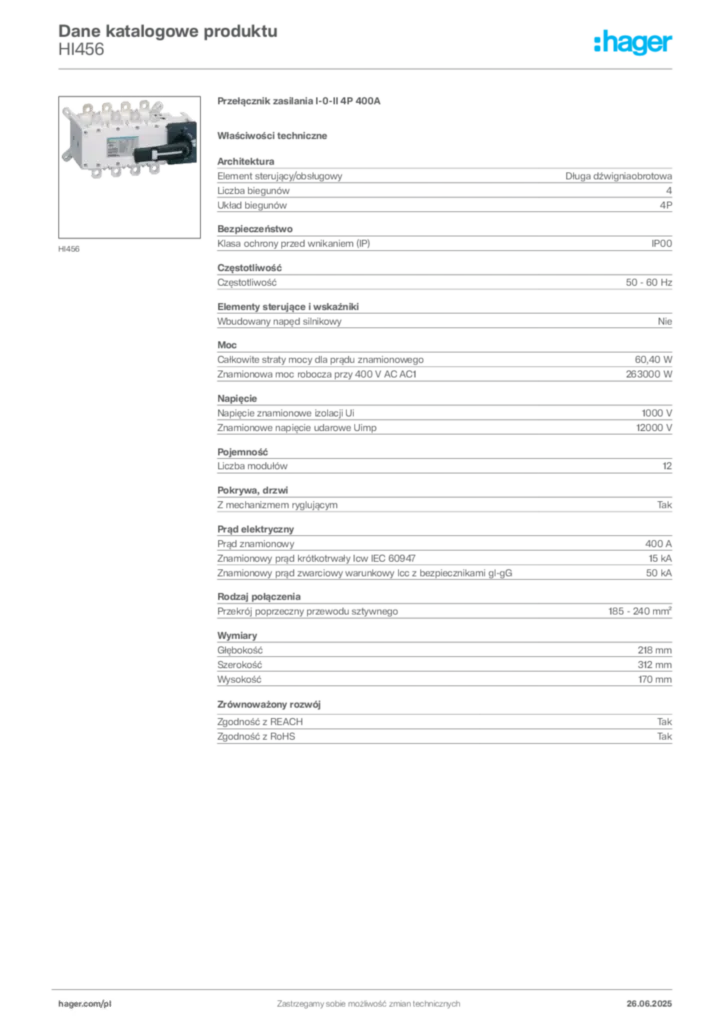 Zdjęcie Hager Karta katalogowa HI456 | Hager Polska