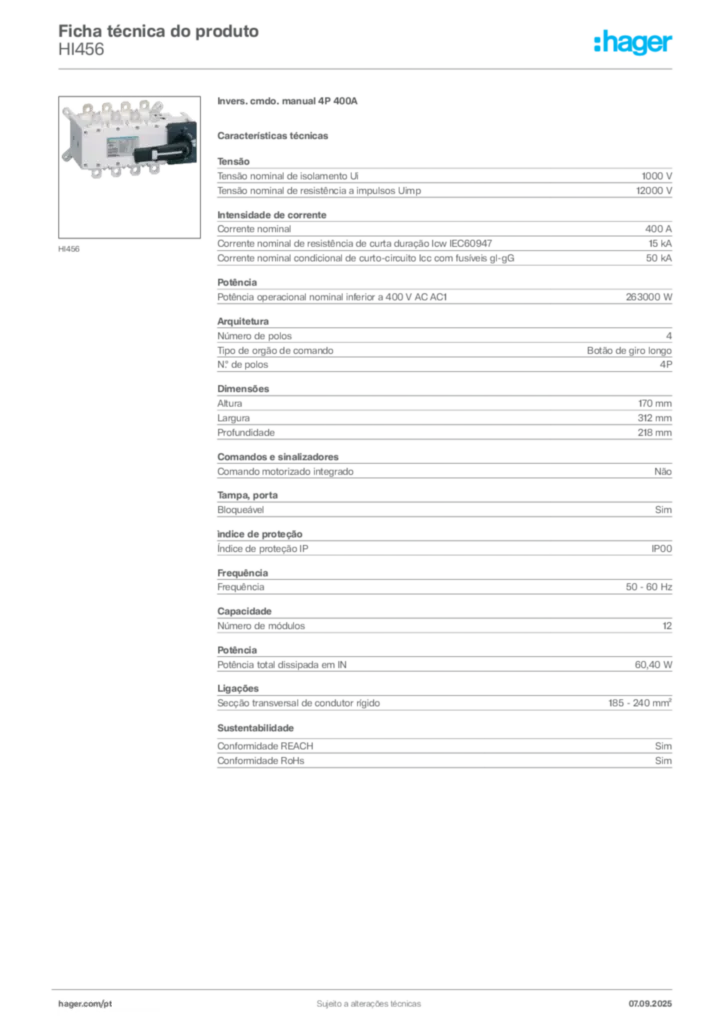 Imagem Hager Ficha técnica do produto HI456 | Hager Portugal