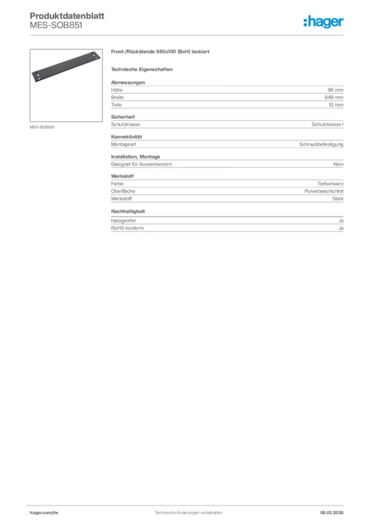 Bild Hager Produktdatenblatt MES-SOB851 | Hager Deutschland