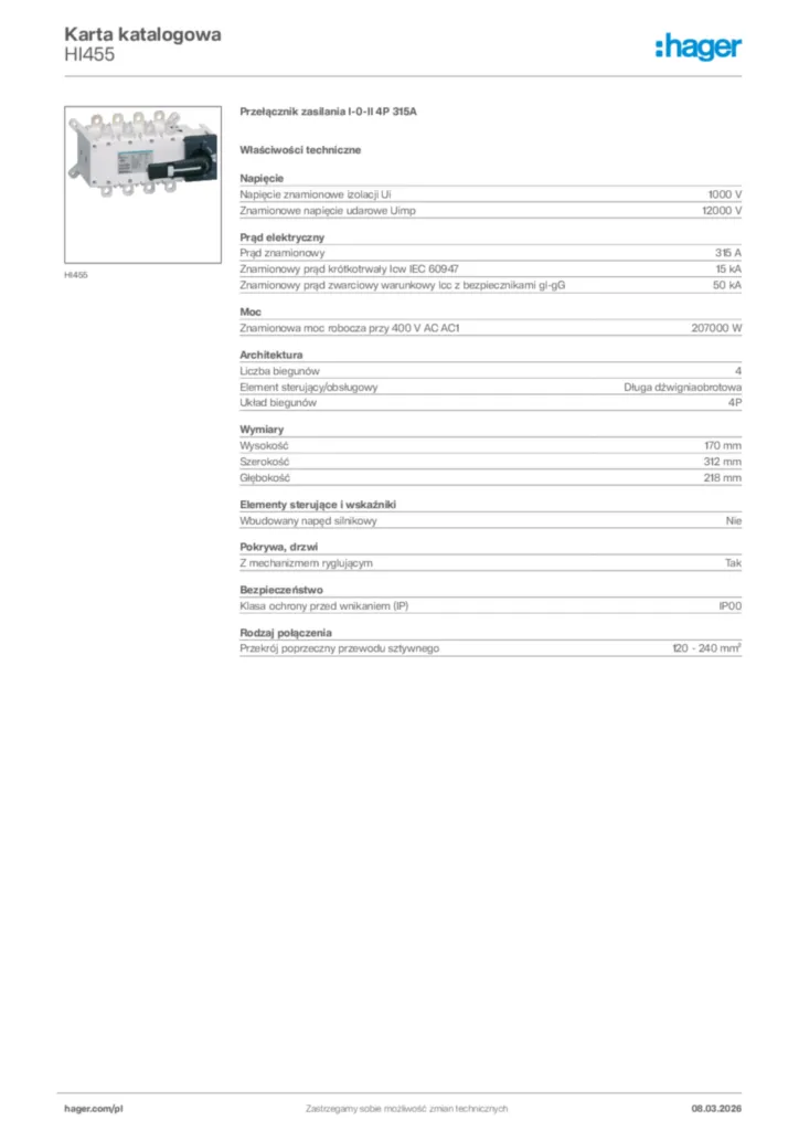Zdjęcie Hager Karta katalogowa HI455 | Hager Polska