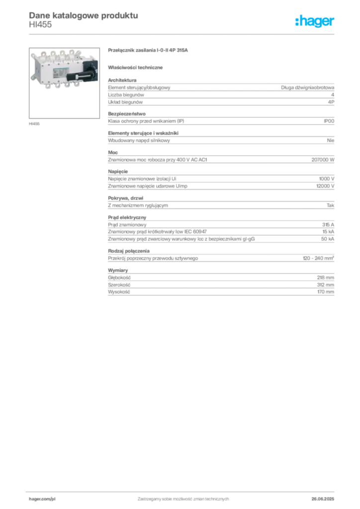 Zdjęcie Hager Karta katalogowa HI455 | Hager Polska