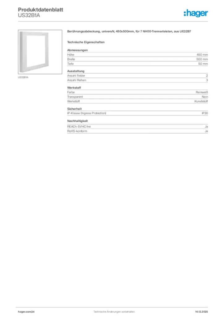 Bild Hager Produktdatenblatt US32B1A | Hager Deutschland