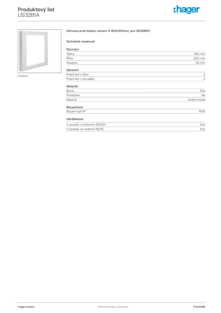 Obrázek Hager Produktový list US32B1A | Hager