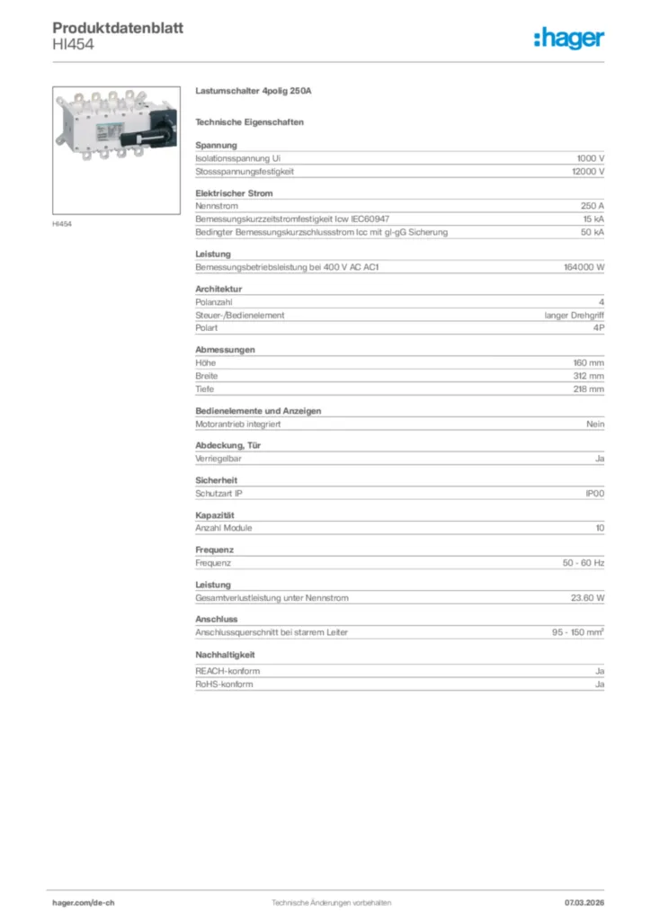 Bild Hager Produktdatenblatt HI454 | Hager Schweiz