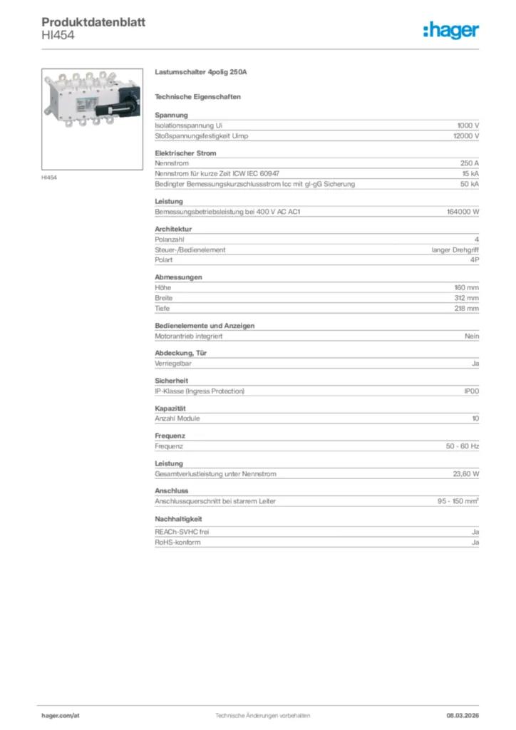 Bild Hager Produktdatenblatt HI454 | Hager Deutschland