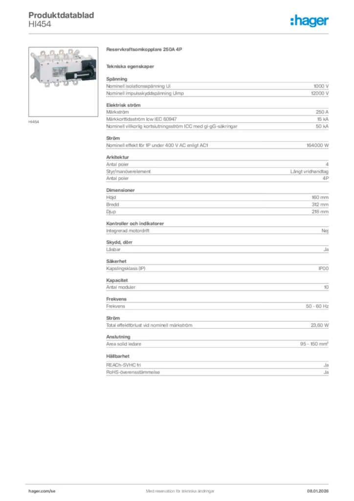 Bild Hager Produktdatablad HI454 | Hager Sverige
