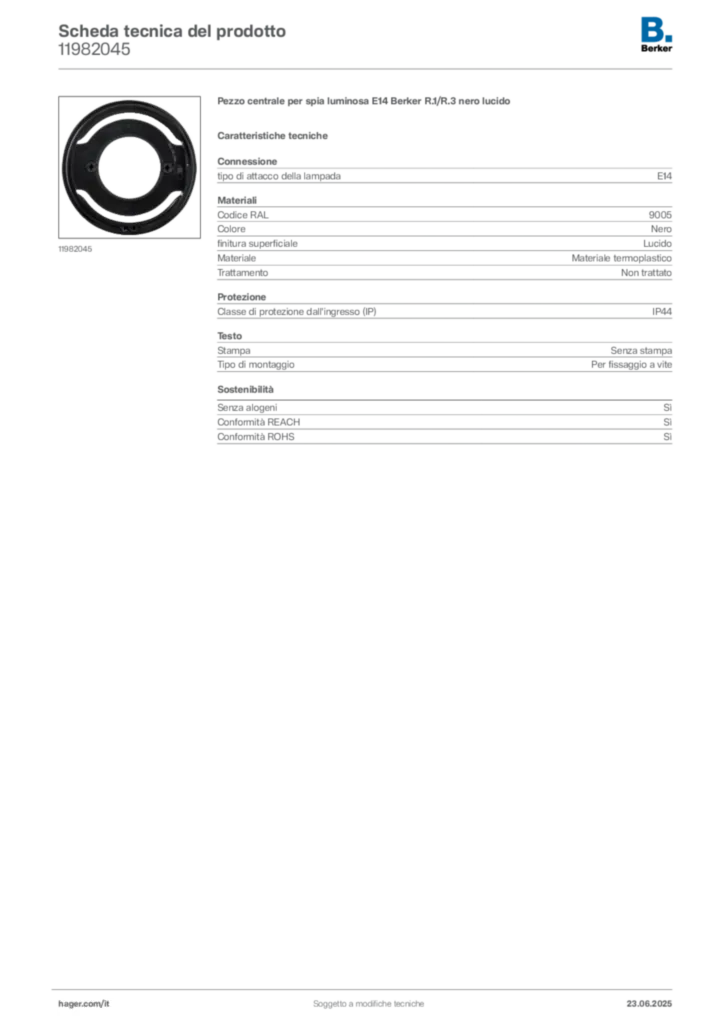 Immagine Berker Scheda tecnica del prodotto 11982045 | Hager Italia