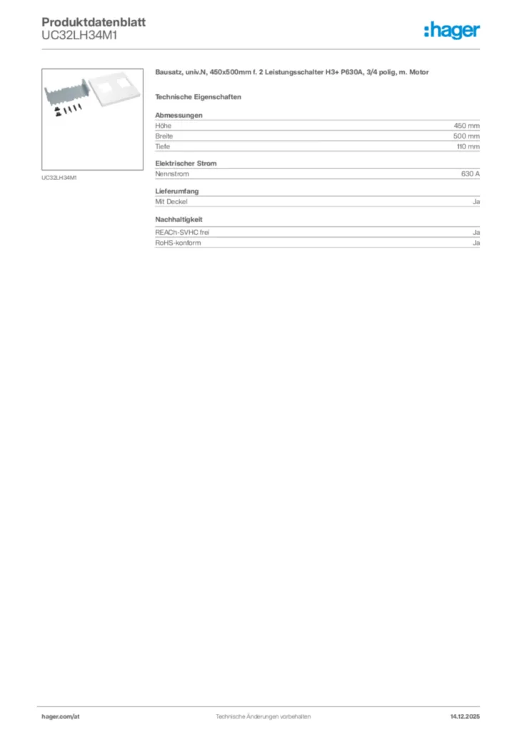 Bild Hager Produktdatenblatt UC32LH34M1 | Hager Deutschland