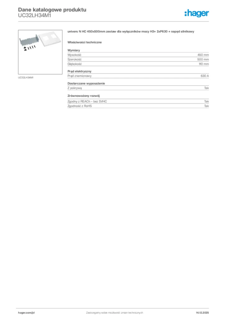 Zdjęcie Hager Karta katalogowa UC32LH34M1 | Hager Polska