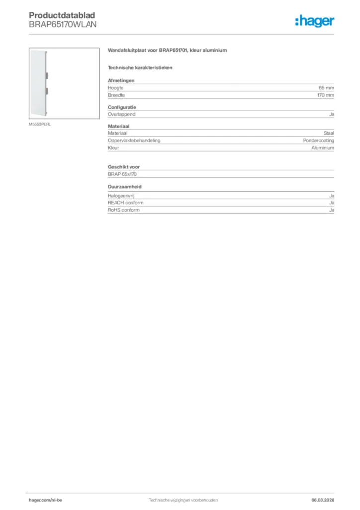 Afbeelding Hager Productdatablad BRAP65170WLAN | Hager Belgium