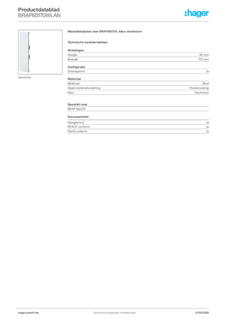 Afbeelding Hager Productdatablad BRAP65170WLAN | Hager Belgium