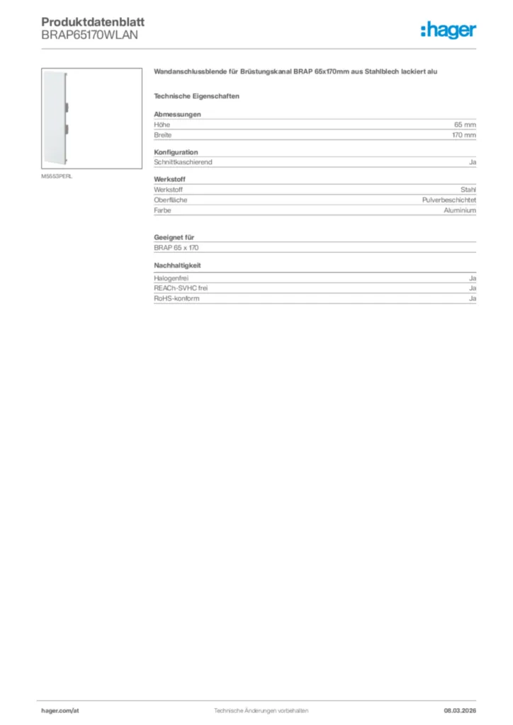 Bild Hager Produktdatenblatt BRAP65170WLAN | Hager Deutschland