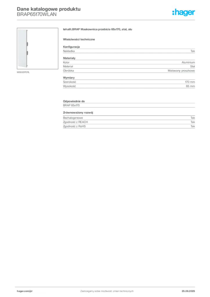Zdjęcie Hager Karta katalogowa BRAP65170WLAN | Hager Polska