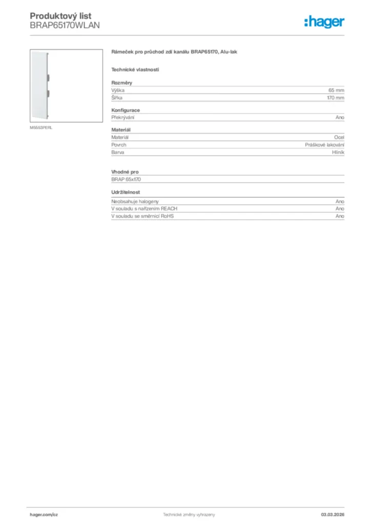 Obrázek Hager Product data sheet BRAP65170WLAN | Hager