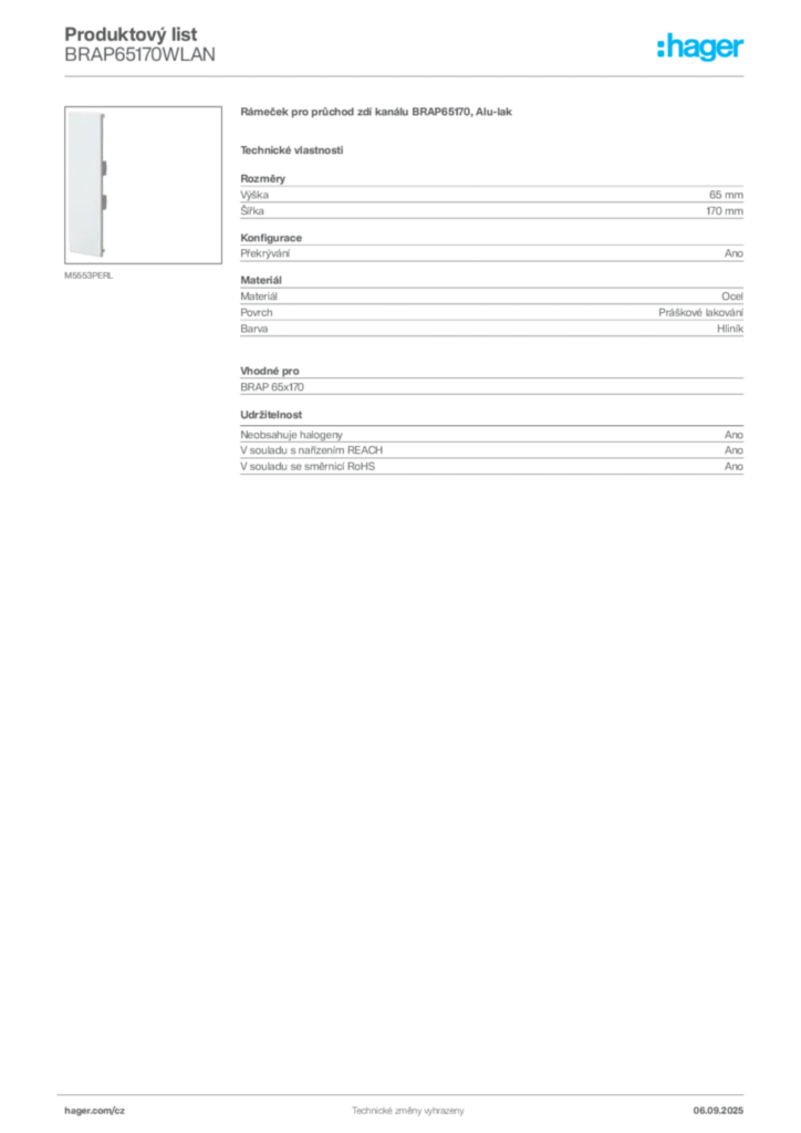 Obrázek Hager Produktový list BRAP65170WLAN | Hager