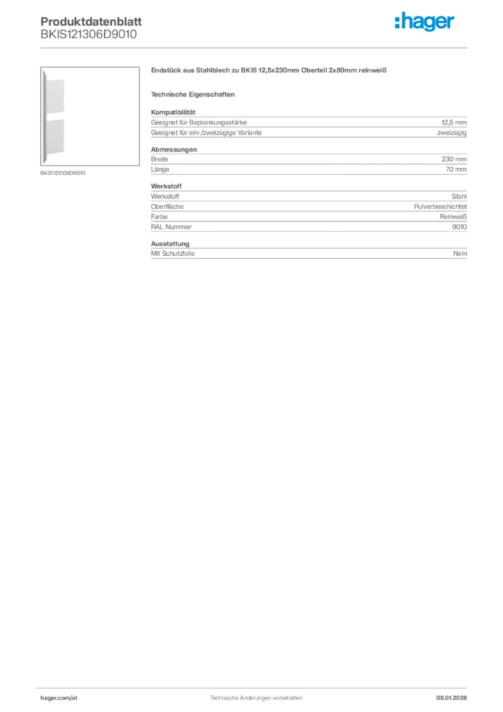 Bild Hager Produktdatenblatt BKIS121306D9010 | Hager Deutschland