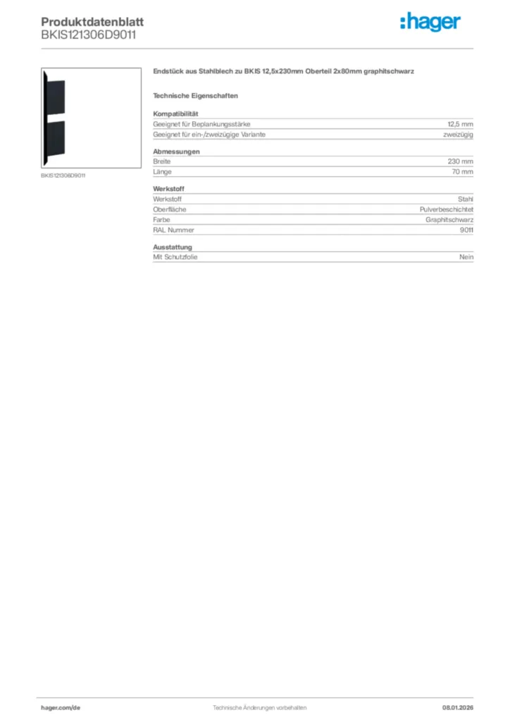 Bild Hager Produktdatenblatt BKIS121306D9011 | Hager Deutschland