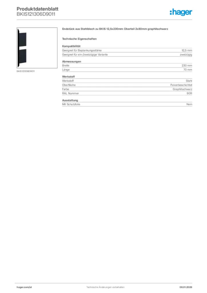 Bild Hager Produktdatenblatt BKIS121306D9011 | Hager Deutschland