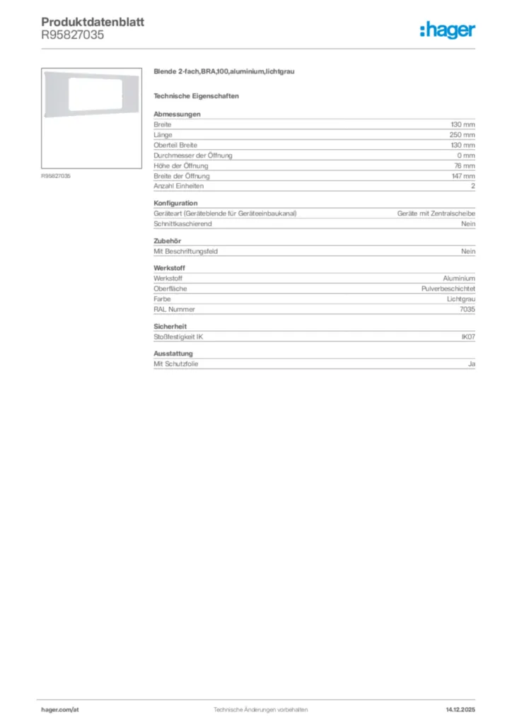 Bild Hager Produktdatenblatt R95827035 | Hager Deutschland