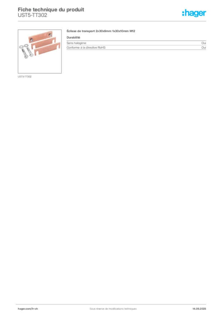 Image Hager Fiche technique du produit UST5-TT302 | Hager Suisse