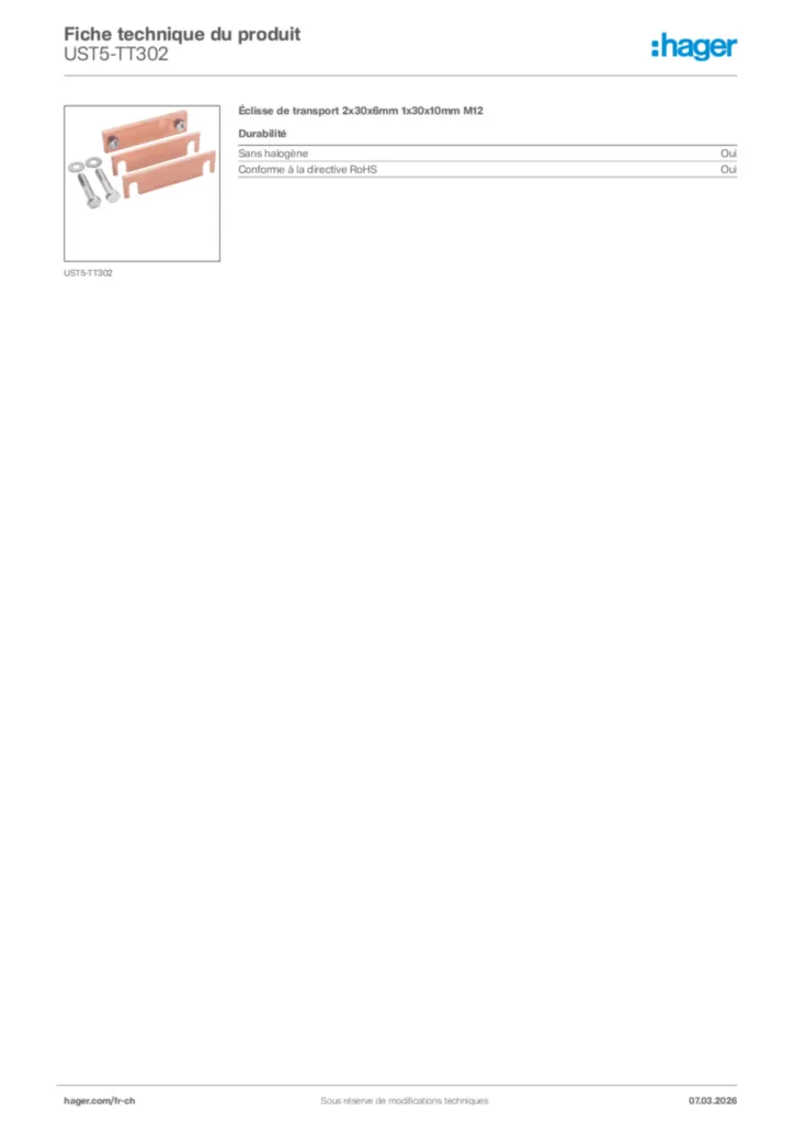 Image Hager Fiche technique du produit UST5-TT302 | Hager Suisse