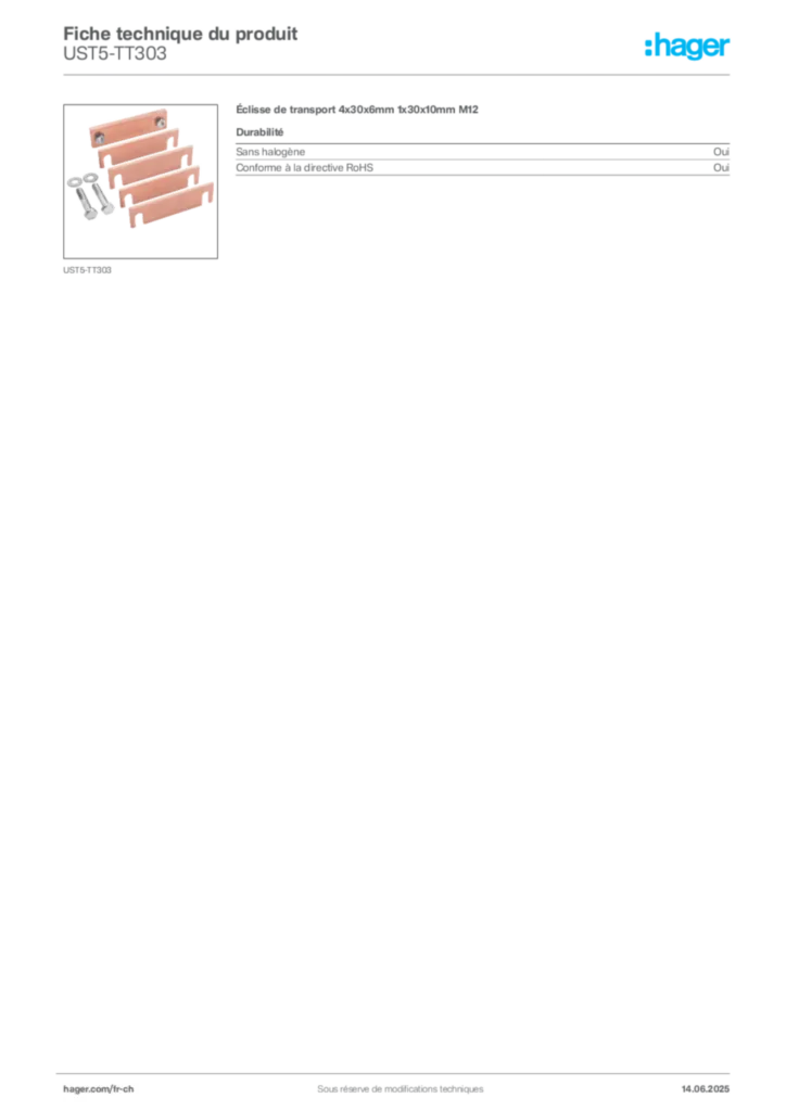 Image Hager Fiche technique du produit UST5-TT303 | Hager Suisse