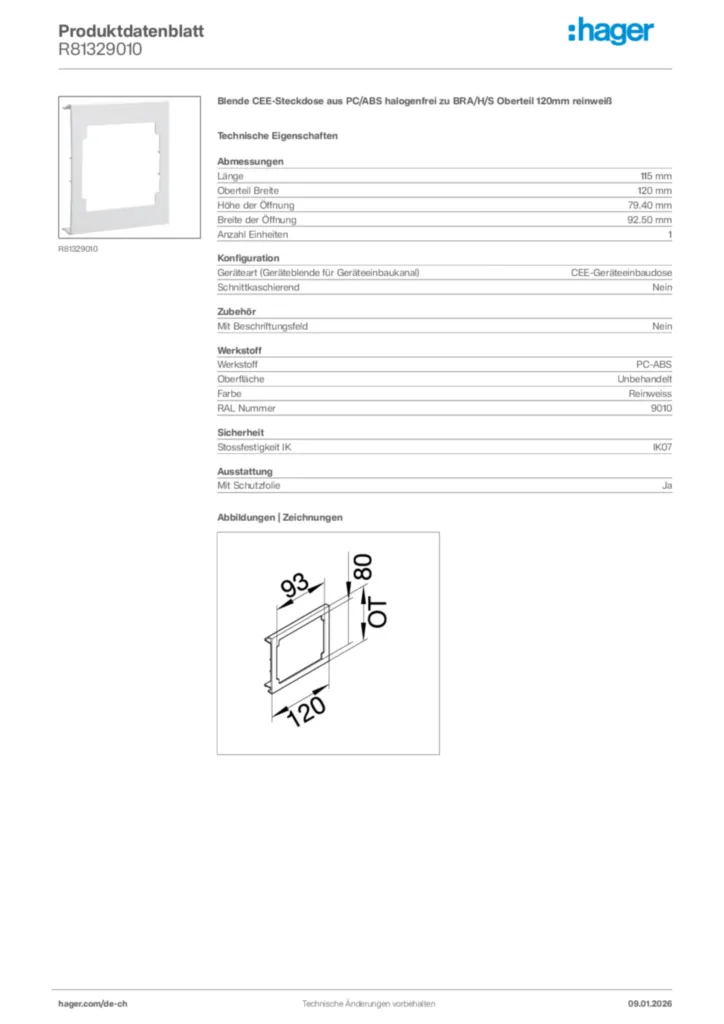 Bild Hager Produktdatenblatt R81329010 | Hager Schweiz