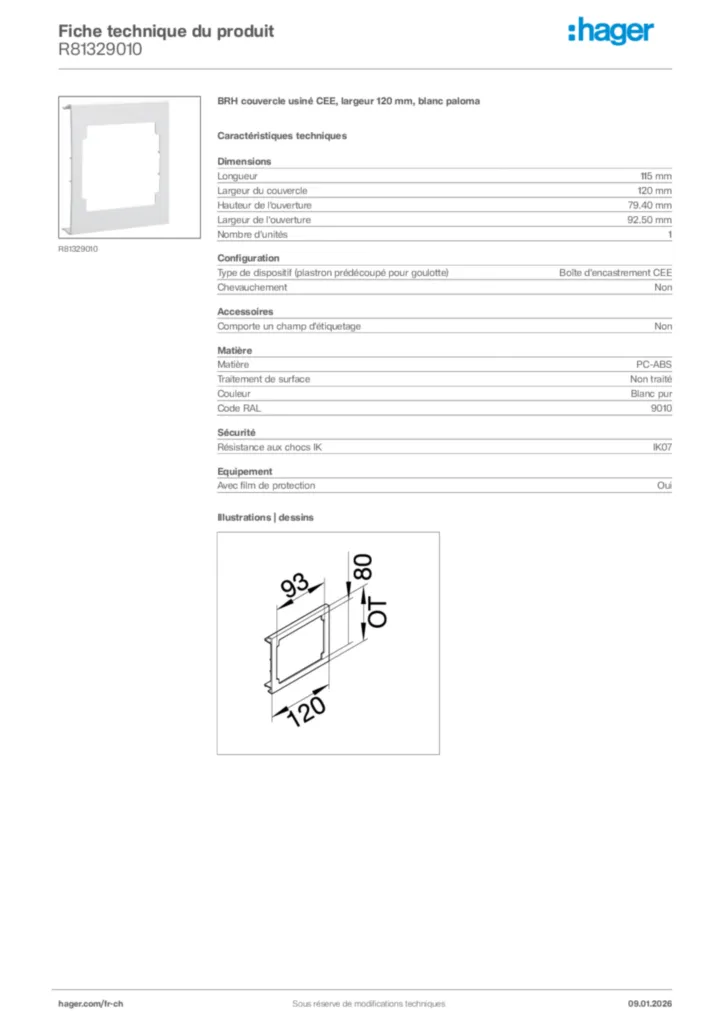 Image Hager Fiche technique du produit R81329010 | Hager Suisse