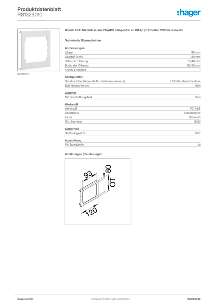 Bild Hager Produktdatenblatt R81329010 | Hager Deutschland