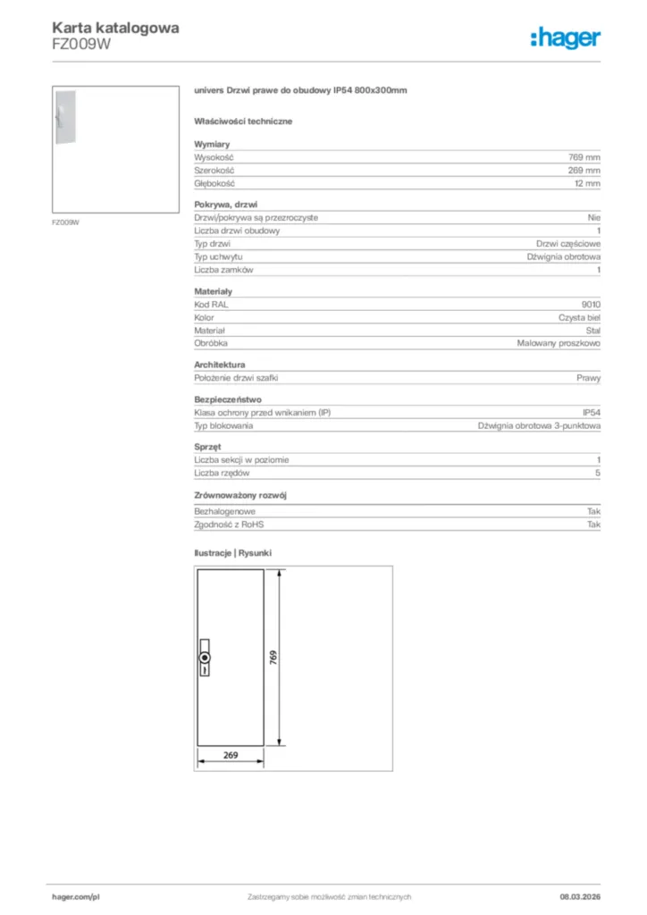 Zdjęcie Hager Karta katalogowa FZ009W | Hager Polska