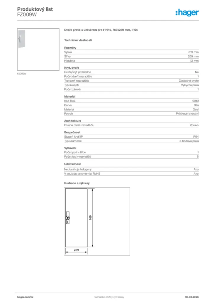 Obrázek Hager Product data sheet FZ009W | Hager