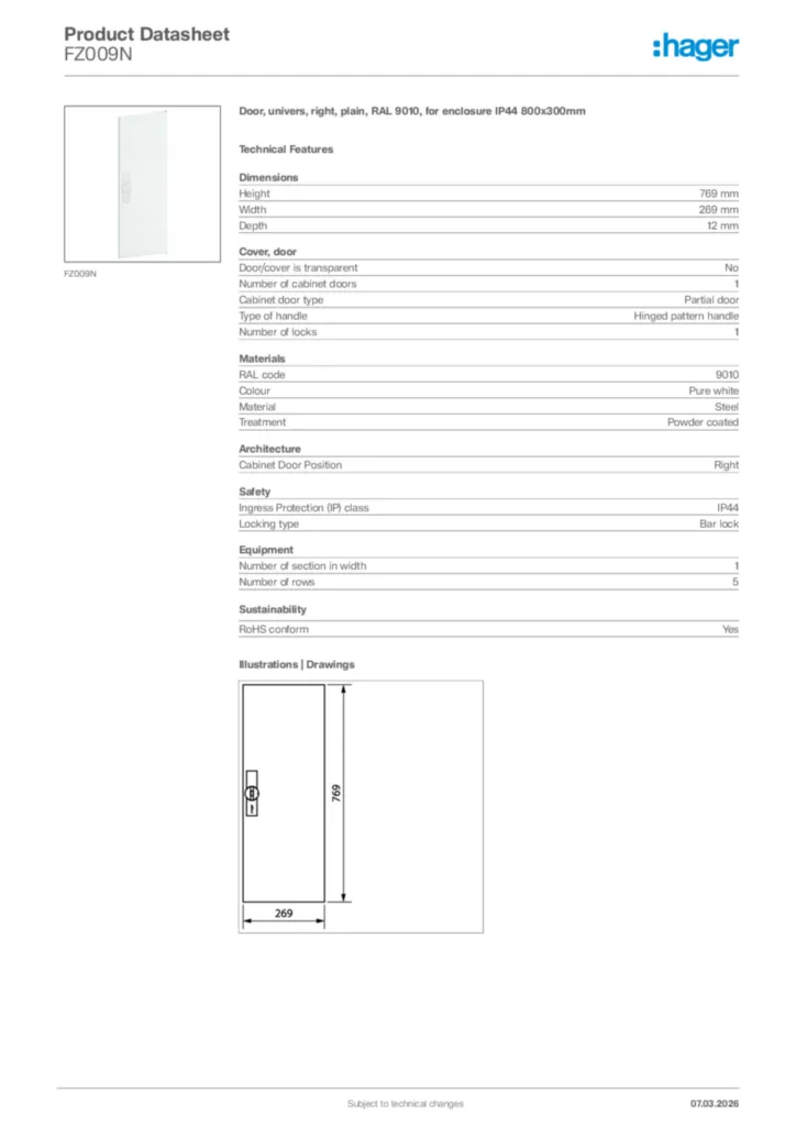 Image Hager Product data sheet FZ009N  | Hager Africa