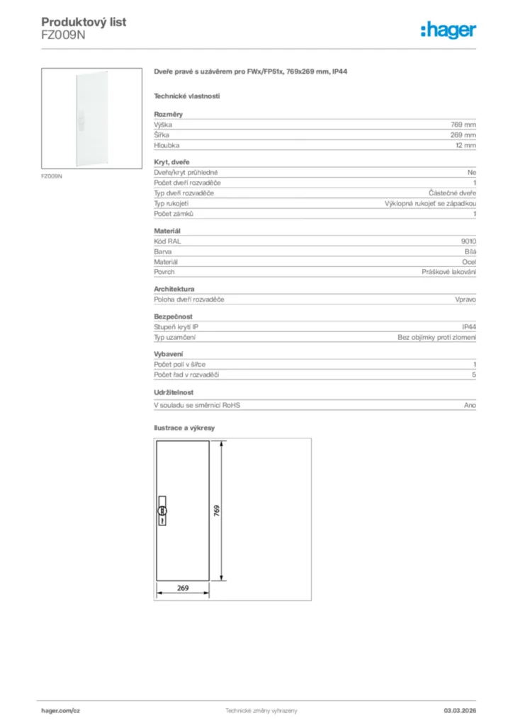 Obrázek Hager Product data sheet FZ009N | Hager