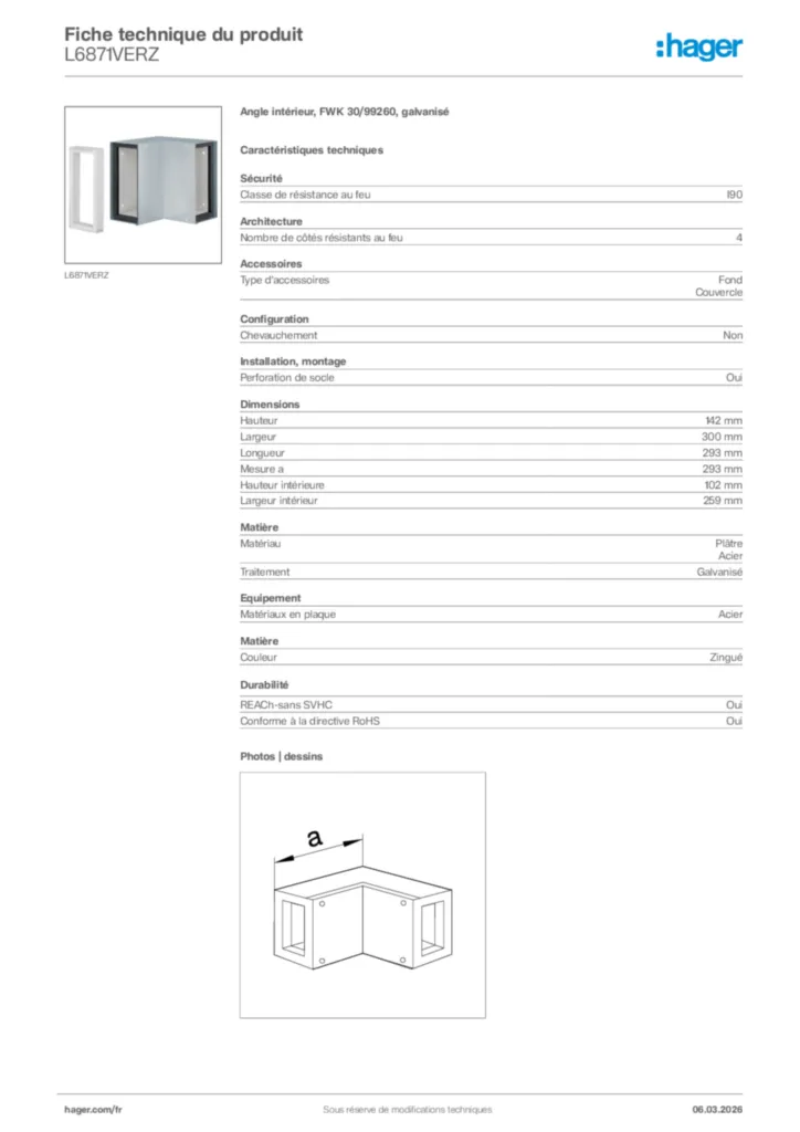 Image Hager Fiche technique du produit L6871VERZ | Hager France