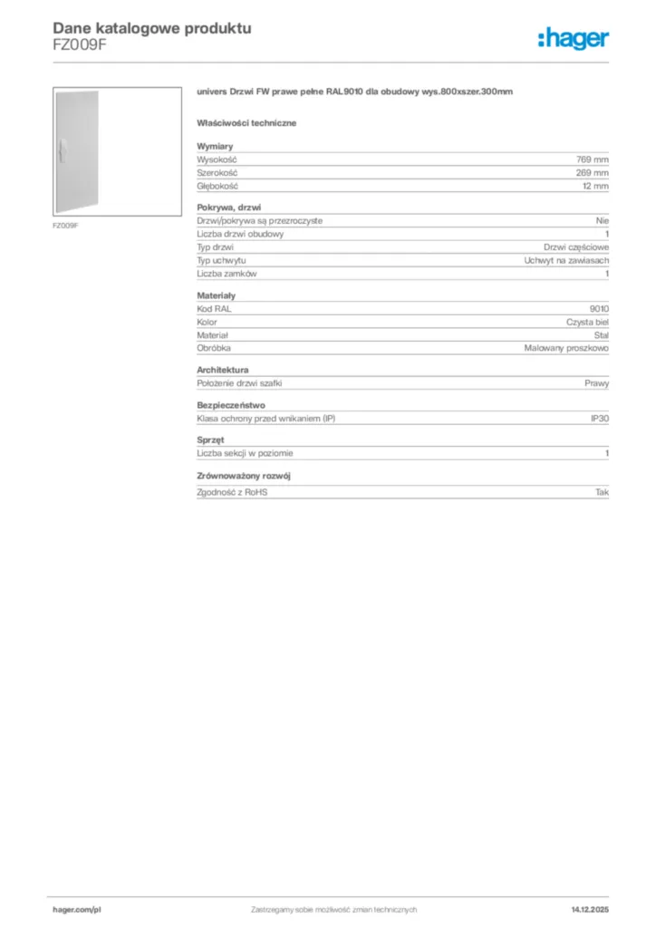 Zdjęcie Hager Karta katalogowa FZ009F | Hager Polska