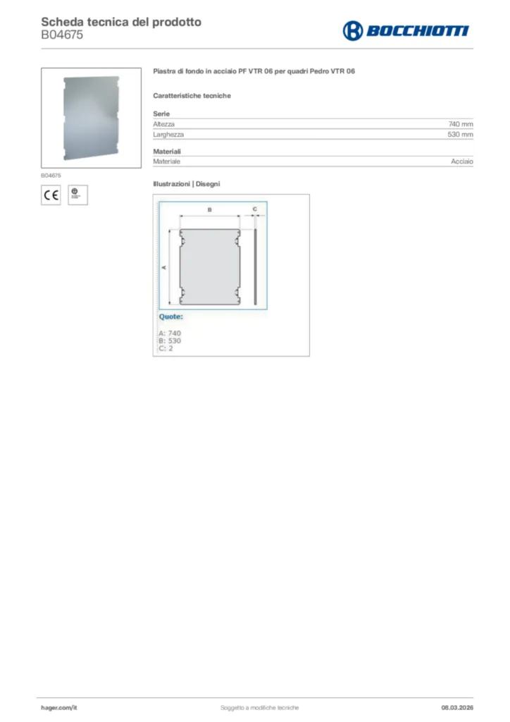 Immagine Bocchiotti Scheda tecnica del prodotto B04675 | Hager Italia