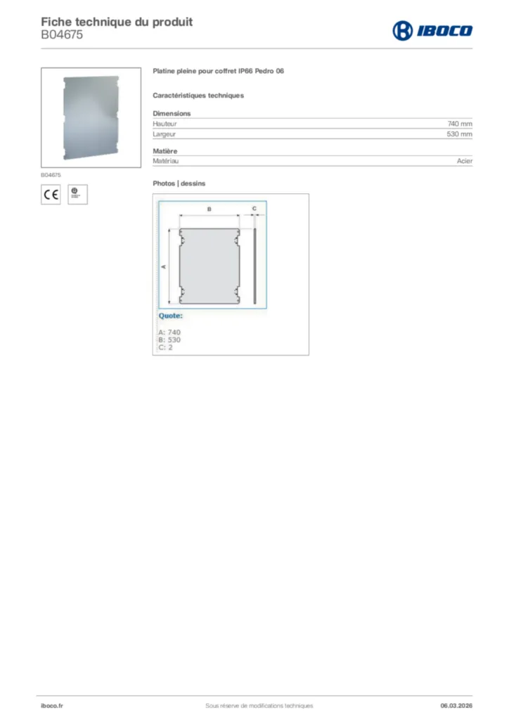 Image Iboco Fiche technique du produit B04675 | Hager France